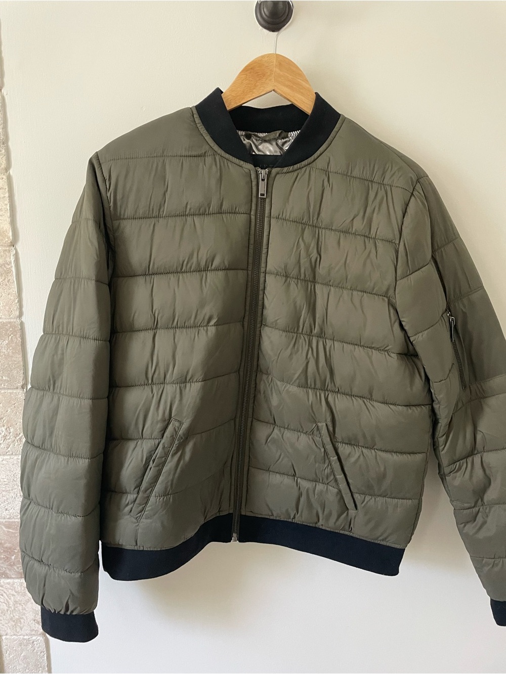 Ikks Quilted Bomber Jacket in Olive